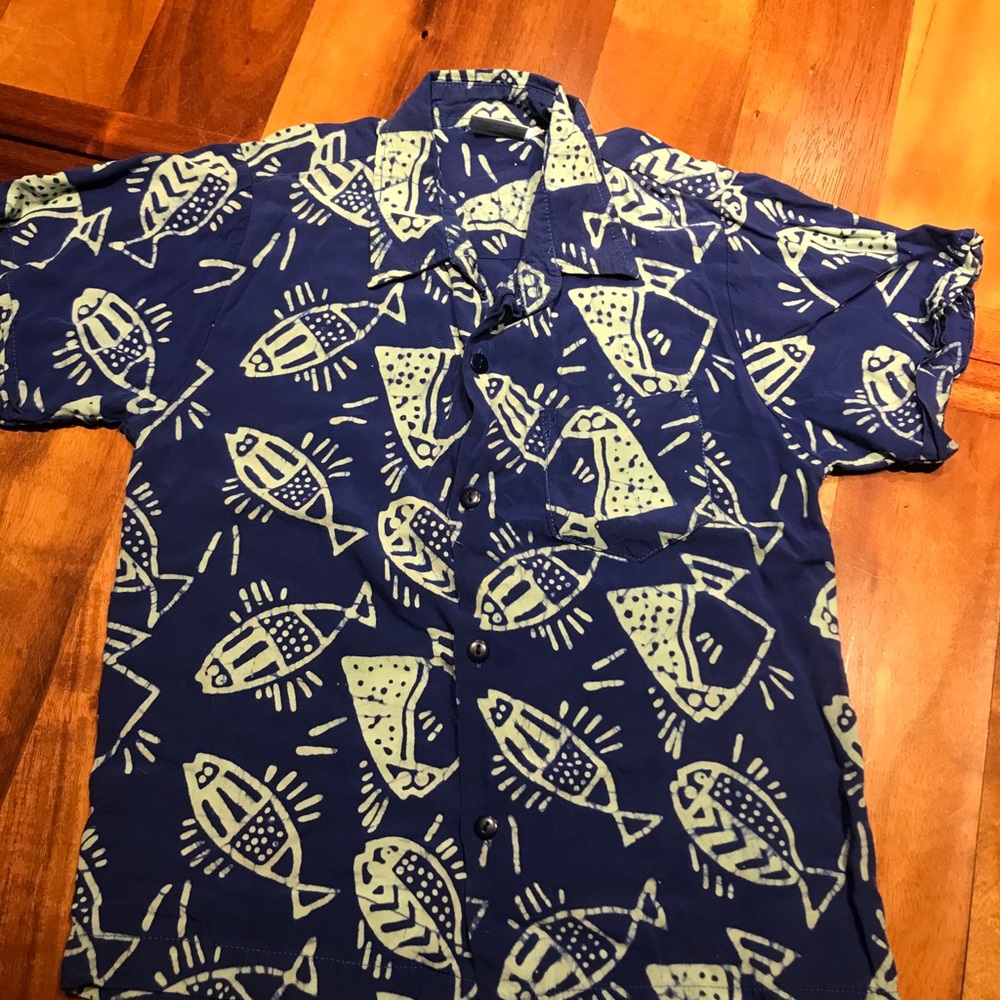Boys Blue Ginger Fish Batik Button Down Shirt 10